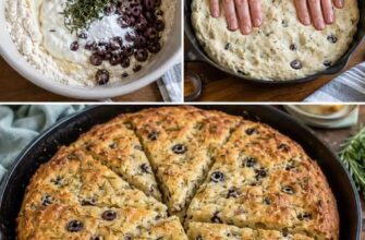 Crisp-edged skillet bread with rosemary and briny olives, ready fast without any yeast.